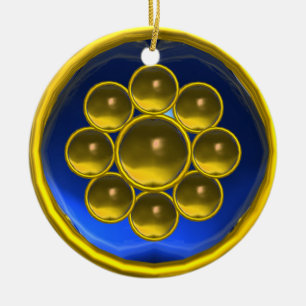 ORNEMENT ROND EN CÉRAMIQUE TOPAZ JAUNE, SAPHIRE BLEU GEMSTONE MON