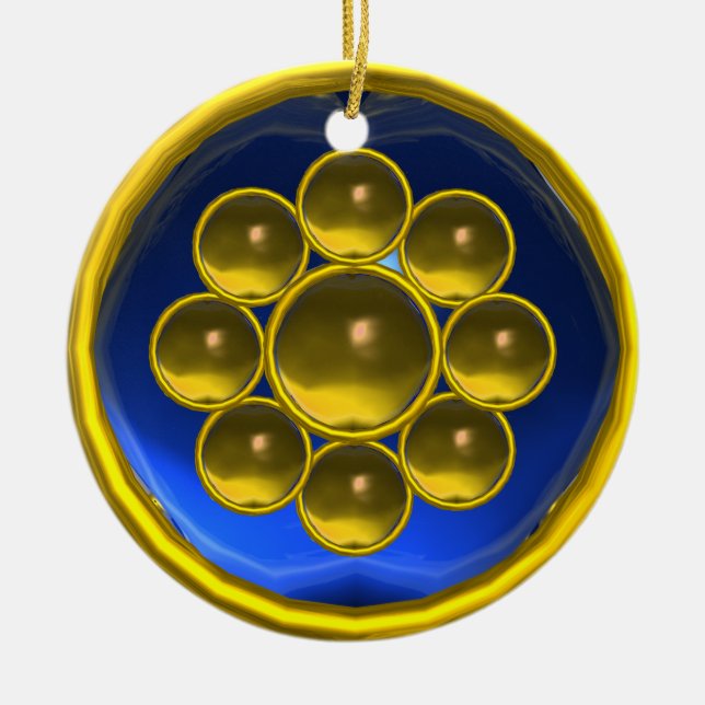 ORNEMENT ROND EN CÉRAMIQUE TOPAZ JAUNE, SAPHIRE BLEU GEMSTONE MON (Devant)