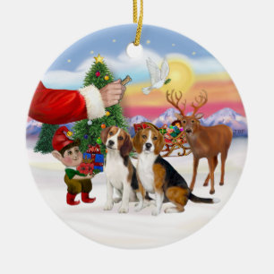 Ornement Rond En Céramique Traite pour deux Beagles