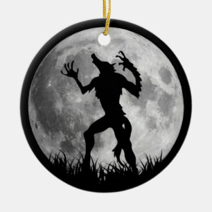 Ornement Rond En Céramique Transformation de loup-garou sous la pleine lune