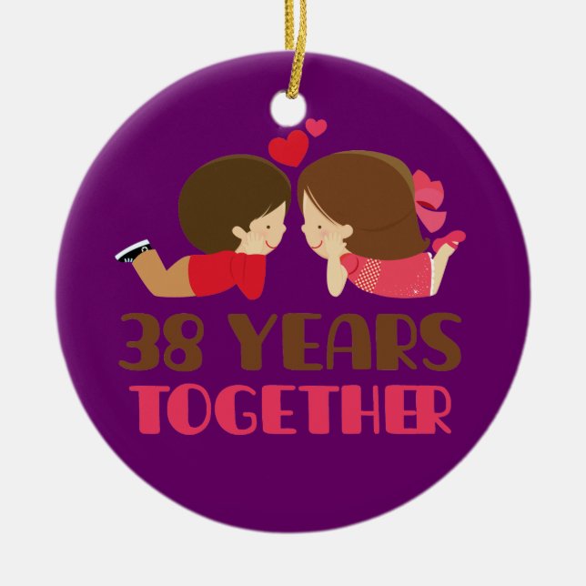 Ornement Rond En Céramique trente-huitième Cadeau d'anniversaire de mariage (Devant)