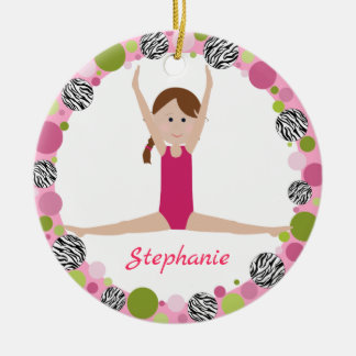 Ornement Rond En Céramique Tresse de brun de gymnaste d'étoile dans les roses