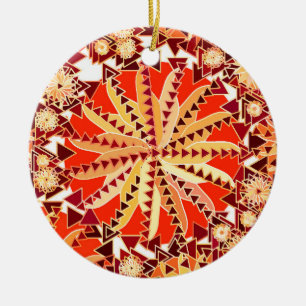Ornement Rond En Céramique Tribal Mandala Print, rouille orange et Brown