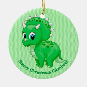 Ornement Rond En Céramique Tricératops Bébé Vert Cute Dinosaur