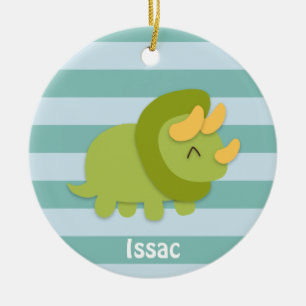 Ornement Rond En Céramique Triceratops vert et jaune de dessin animé Kawaii