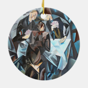 Ornement Rond En Céramique Trois Hommes Jouant Aux Cartes Art Géométrique Apr