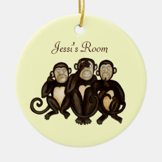 Ornement Rond En Céramique Trois singes sages