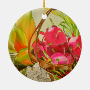 Ornement Rond En Céramique Tropical fruit watercolor still life art painting