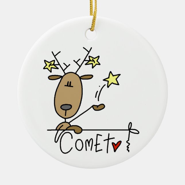 Ornement Rond En Céramique Tshirts et cadeaux de Noël de Comet Reindeer (Devant)