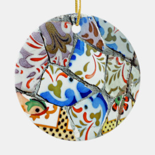 Ornement Rond En Céramique Tuiles de mosaïque de Guell du parc de Gaudi