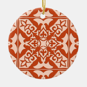 Ornement Rond En Céramique Tuiles marocaines - corail orange et pêche