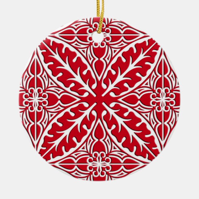 Ornement Rond En Céramique Tuiles marocaines - rouge foncé et blanches (Devant)