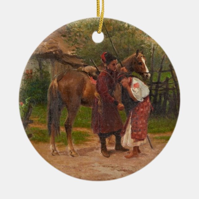 Ornement Rond En Céramique Ukrainien Kozak avec la fille pleurante (Devant)