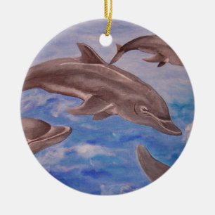 Ornement Rond En Céramique Un morceau de dauphins de saut