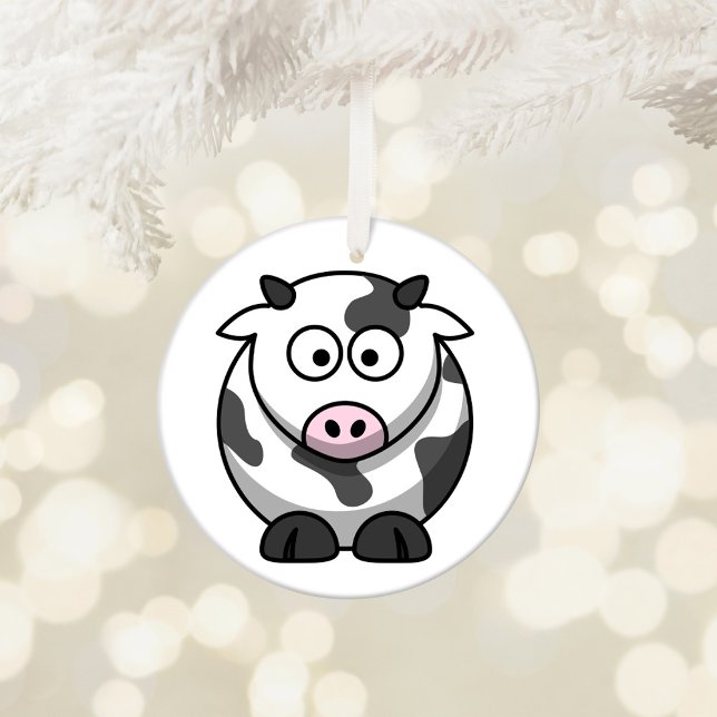 Ornement Rond En Céramique Vache charmante au dessin (Cute Cow Customizable Ornament)