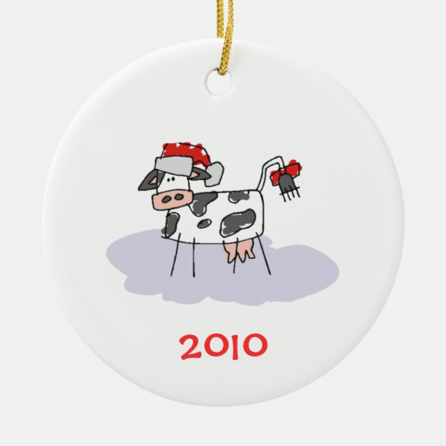 Ornement Rond En Céramique Vache de Noël (Devant)