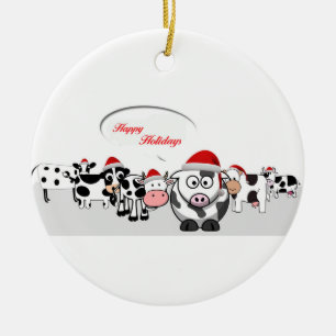Ornement Rond En Céramique Vaches mignonnes à Noël bonnes fêtes