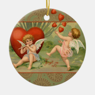 Ornement Rond En Céramique Valentine Cupids Love Antique Vintage