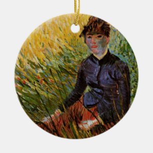 Ornement Rond En Céramique Van Gogh; Femme assise dans l'herbe, Beaux-arts vi