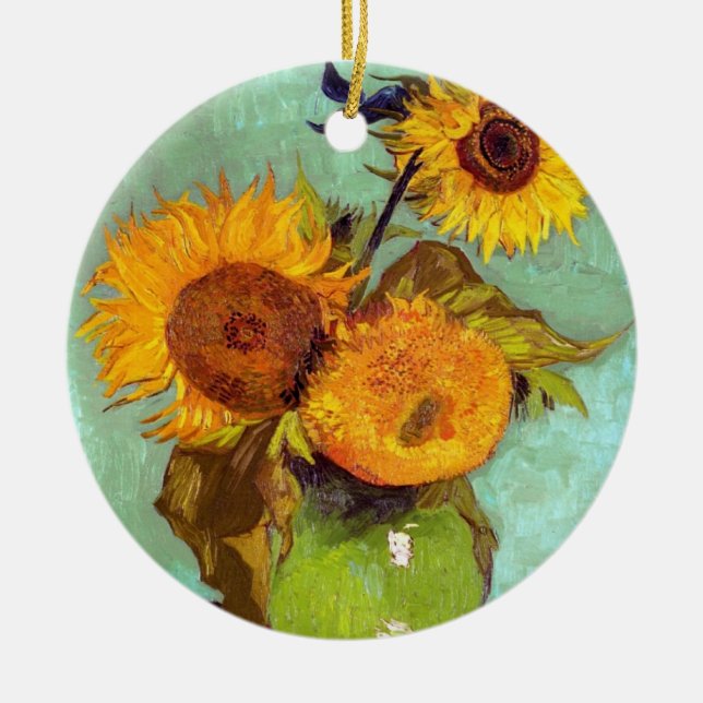 Ornement Rond En Céramique Van Gogh - Trois Tournesols Dans Un Vase - Art (Devant)