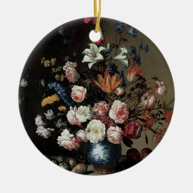 Ornement Rond En Céramique Vase de fleurs près d'une fenêtre, Balthasar van d (Devant)