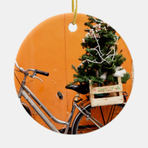 Ornement Rond En Céramique Vélo d'arbre de Noël
