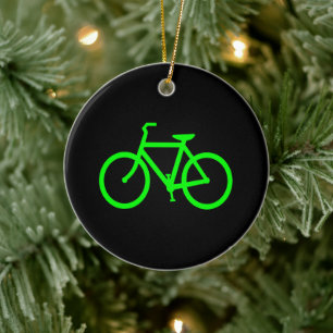 Ornement Rond En Céramique Vélo Vert Citron