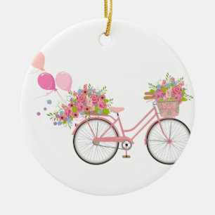 Ornement Rond En Céramique Vélo Whimsical Rose