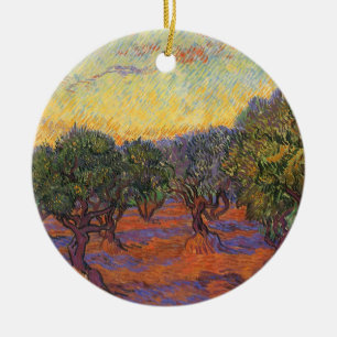 Ornement Rond En Céramique Vincent van Gogh - Oliveraie, ciel orange