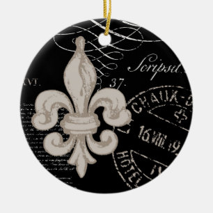 Ornement Rond En Céramique Vintage Fleur de Lis...ornement