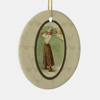 Ornement Rond En Céramique Vintage Golfing Lady Art (trois)