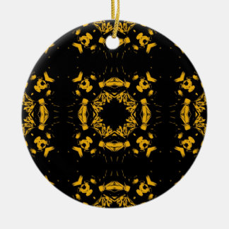 Ornement Rond En Céramique Vintage Jaune, Noir Floral Damas Motif rétro