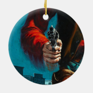 Ornement Rond En Céramique Vintage Old West Gunslinger Cowboy