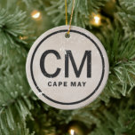 Ornement Rond En Céramique Vintage personnalisé Cape May New Jersey Beach<br><div class="desc">Style Victorien Vintage Personnalisé Détaché Cape May New Jersey Beach ornement de Noël. ^</div>