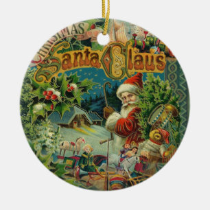 Ornement Rond En Céramique Vintage Santa Claus Christmas Artwork Painting