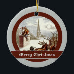 Ornement Rond En Céramique Vintage Santa Claus Reindeer<br><div class="desc">Vintage Santa Claus Reindeer Sleigh ornements. Bordures gris Brown.</div>