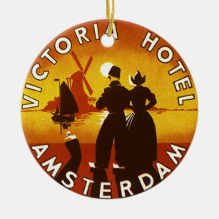 Ornement Rond En Céramique Vintage voyage, Victoria Hotel, Amsterdam, Holland