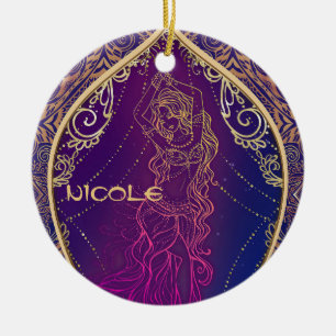 Ornement Rond En Céramique Violet & Or Marocain du ventre Arabe Danser Glam