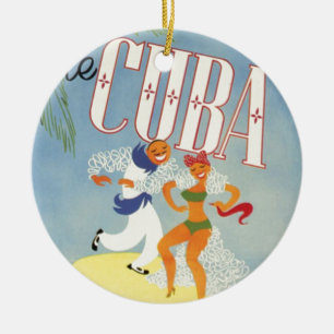Ornement Rond En Céramique Visiter Cuba Tiki Fiesta Siesta Vintage Holiday Is