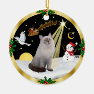 Ornement Rond En Céramique Vol de nuit - Crème bleue Ragdoll chat