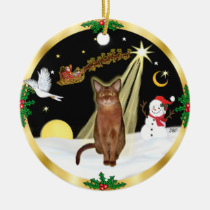 Ornement Rond En Céramique Vol de nuit - Ruddy Abyssinian chat