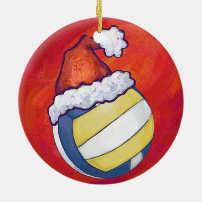 Ornement Rond En Céramique Volley-ball avec Casquette de Noël (Dos)
