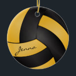 Ornement Rond En Céramique Volley-ball jaune or et noir | Nom do-it-yourself<br><div class="desc">do-it-yourself Personnalisez l'ornement de volley-ball avec votre nom. ⭐ Ce Produit est 100% Personnalisable. Les graphiques et / ou le texte peuvent être ajoutés, supprimés, déplacés, redimensionnés, changés autour, tournés, etc... 99% de mes designs dans mon magasin sont faits en couches. Cela vous permet de redimensionner et de déplacer facilement...</div>