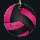 Ornement Rond En Céramique Volley-ball rose et noir chaud | Nom do-it-yoursel<br><div class="desc">Ornement de volley-ball rose. Un grand cadeau pour un joueur de volley-ball, un fan de volley-ball ou un entraîneur d'équipe de volley-ball, un design sportif amusant. Plus de couleurs sont disponibles si vous ne trouvez pas vos couleurs, s'il vous plaît contactez-moi. ⭐ Ce Produit est 100% Personnalisable. Les graphiques et...</div>