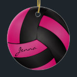 Ornement Rond En Céramique Volley-ball rose et noir chaud | Nom do-it-yoursel<br><div class="desc">Ornement de volley-ball rose. Un grand cadeau pour un joueur de volley-ball, un fan de volley-ball ou un entraîneur d'équipe de volley-ball, un design sportif amusant. Plus de couleurs sont disponibles si vous ne trouvez pas vos couleurs, s'il vous plaît contactez-moi. ⭐ Ce Produit est 100% Personnalisable. Les graphiques et...</div>