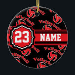 Ornement Rond En Céramique Volley-ball rouge<br><div class="desc">Black and Red Volleyball Sport Player Ornement de Noël prêt pour vous à personnaliser. ⭐ Ce Produit est 100% Personnalisable. Les graphiques et / ou le texte peuvent être ajoutés, supprimés, déplacés, redimensionnés, changés autour, tournés, etc... 99% de mes designs dans mon magasin sont faits en couches. Cela vous permet...</div>