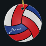Ornement Rond En Céramique Volley-ball rouge, blanc et bleu | Nom do-it-yours<br><div class="desc">Volleyball Sport Joueur ornement de Noël prêt pour vous à personnaliser. Faites un merveilleux cadeau personnalisé pour votre joueur de volley, entraîneur, ventilateur, etc... ⭐ Ce Produit est 100% Personnalisable. Les graphiques et le texte peuvent être supprimés, déplacés, redimensionnés, changés autour, tournés, etc... 99% de mes designs dans mon magasin...</div>