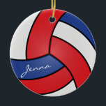 Ornement Rond En Céramique Volley-ball rouge, blanc et bleu | Nom do-it-yours<br><div class="desc">Volleyball Sport Joueur ornement de Noël prêt pour vous à personnaliser. Faites un merveilleux cadeau personnalisé pour votre joueur de volley, entraîneur, ventilateur, etc... ⭐ Ce Produit est 100% Personnalisable. Les graphiques et le texte peuvent être supprimés, déplacés, redimensionnés, changés autour, tournés, etc... 99% de mes designs dans mon magasin...</div>