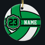 Ornement Rond En Céramique Volley-ball vert | Nom et numéro do-it-yourself<br><div class="desc">Ornement de Noël de volley-ball prêt pour vous à personnaliser. ⭐ Ce Produit est 100% Personnalisable. Les graphiques et / ou le texte peuvent être ajoutés, supprimés, déplacés, redimensionnés, changés autour, tournés, etc... 99% de mes designs dans mon magasin sont faits en couches. Cela vous permet de redimensionner et de...</div>