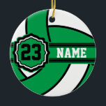 Ornement Rond En Céramique Volley-ball vert | Nom et numéro do-it-yourself<br><div class="desc">Ornement de Noël de volley-ball prêt pour vous à personnaliser. ⭐ Ce Produit est 100% Personnalisable. Les graphiques et / ou le texte peuvent être ajoutés, supprimés, déplacés, redimensionnés, changés autour, tournés, etc... 99% de mes designs dans mon magasin sont faits en couches. Cela vous permet de redimensionner et de...</div>